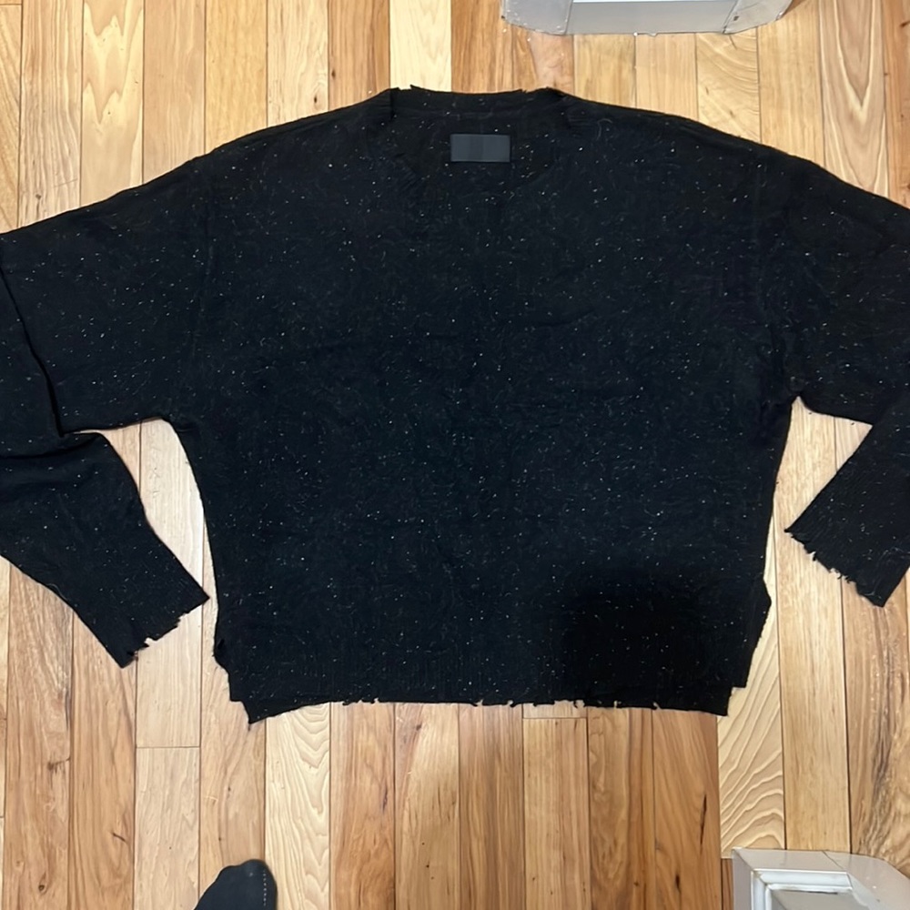 RTA Emma Black|Grey Distressed Cashmere Pullover L $450